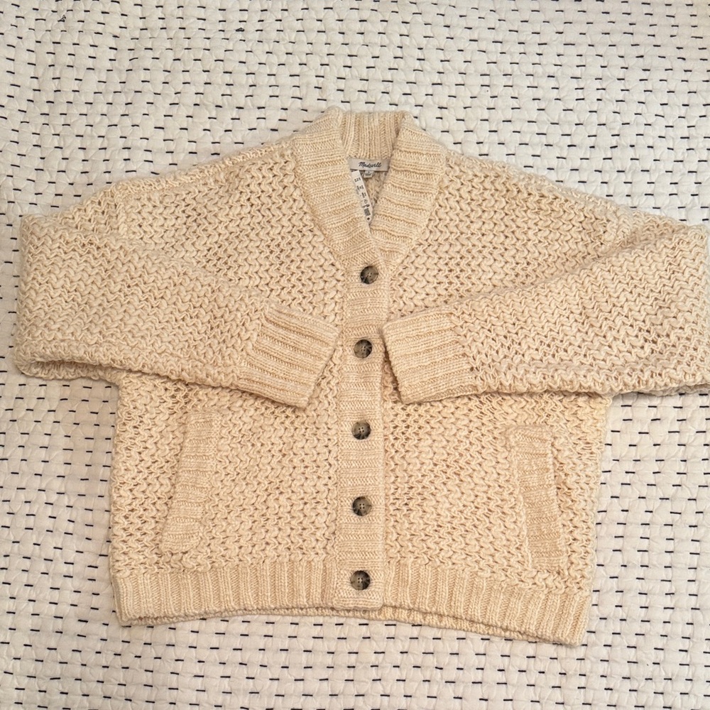 Madewell Cream Button-Up Bomber Cardigan Sweater | L NWT